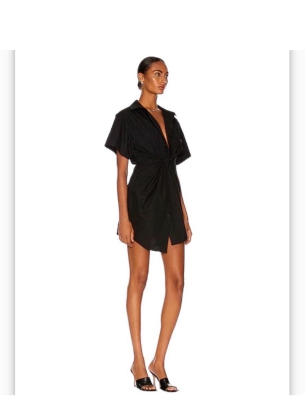 Alexander Wang Black Short Sleeve Button-Front Twist Dress